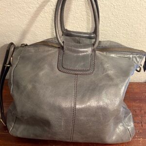 HOBO Gray Soft Polished Leather Top Handles SHEILA Purse Tote Bag Large